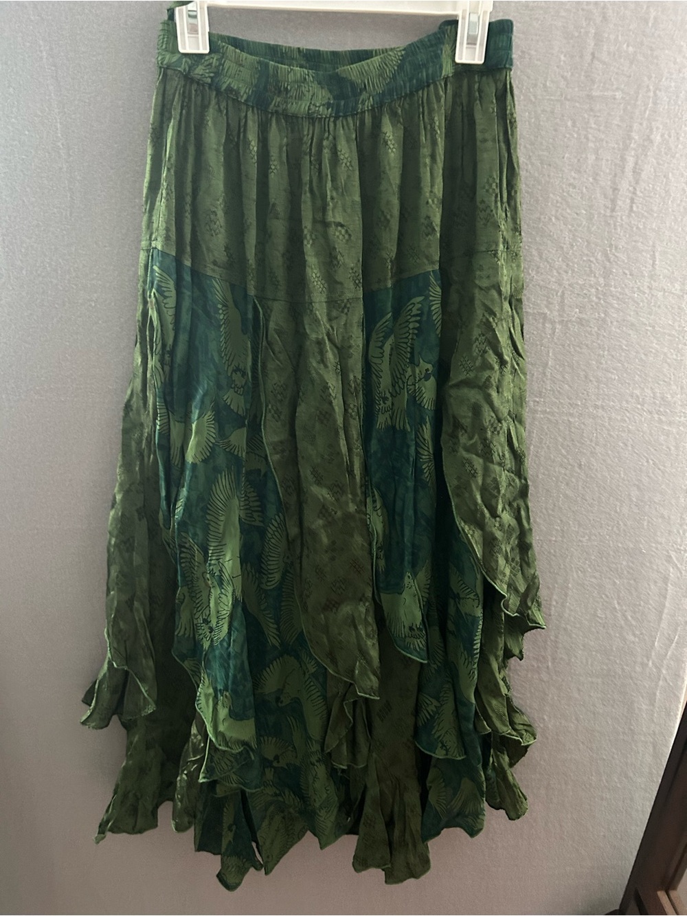 Tienda Ho Green Parrot Patchwork Maxi Skirt 100% Rayon One Size Fits Most